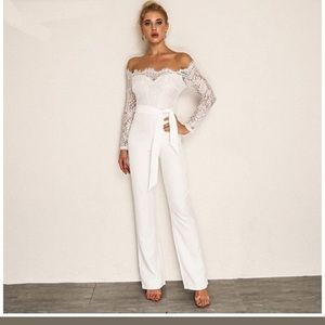 Lace top white jumpsuit